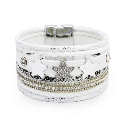 Fashion Multilayer Star Wide PU Bracelet for Women