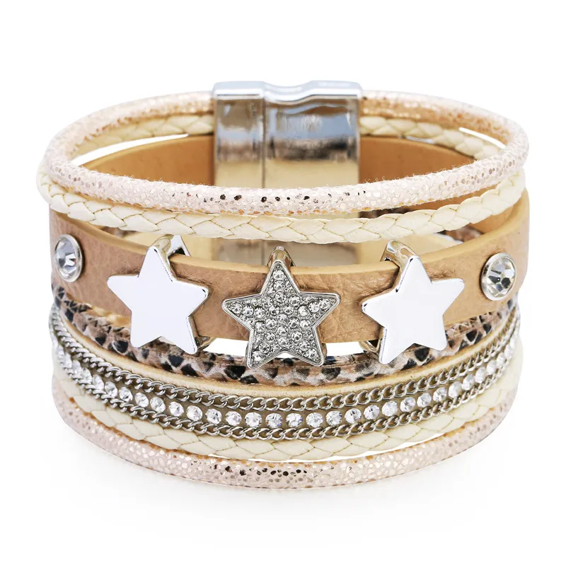 Fashion Multilayer Star Wide PU Bracelet for Women