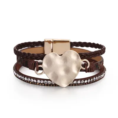 Three Layer Weave Snake Pattern PU Love Heart Bracelet Women's