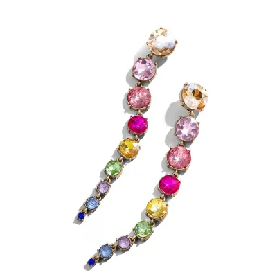 Delicate Colorful Rhinestone Chain Long Paragraph Women's Geometric Metal Crystal Earrings