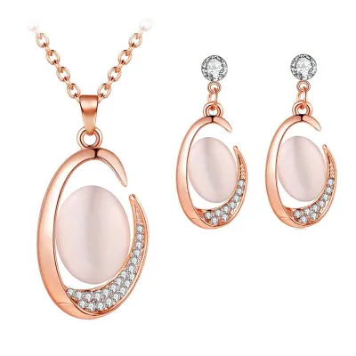 Fashion Opal Zircon Decor Pendant Necklace Earrings Set
