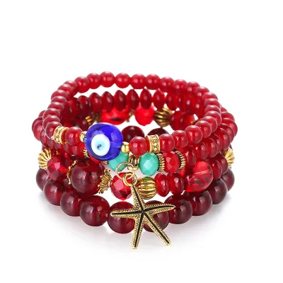 Multilayer Beaded Evil Eye Starfish Bracelet Set