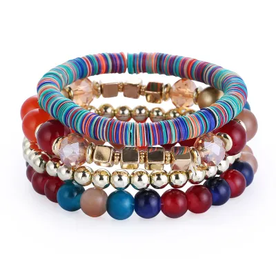 Creative Multicolor Beads Chain Multilayer Strand Bracelet Set Boho Unisex