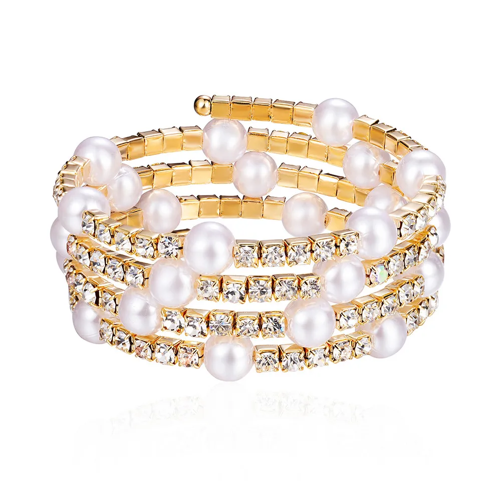 Fashion Multilayer Diamond Pearl Decor Bracelet