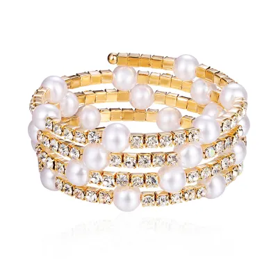 Fashion Multilayer Diamond Pearl Decor Bracelet