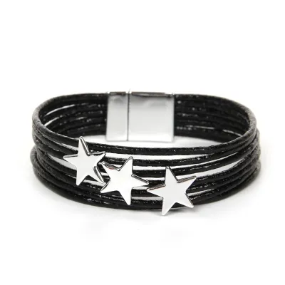 Women's Bohemian Multilayer Pentagram Decor PU Bracelet