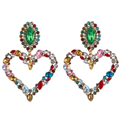 Vintage Heart Shaped Inlaid Color Drill Earrings for Women