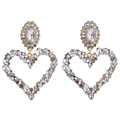 Vintage Heart Shaped Inlaid Color Drill Earrings for Women