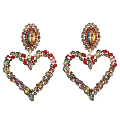 Vintage Heart Shaped Inlaid Color Drill Earrings for Women