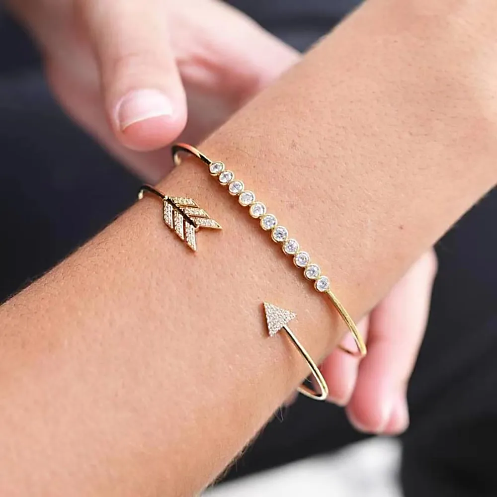 Simple Arrow Pattern Full Drill Bangle Set for Women