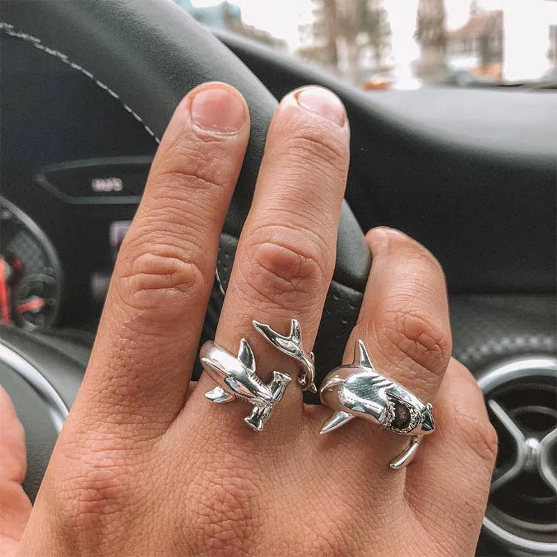 Retro Double Shark Open Ring Set for Women
