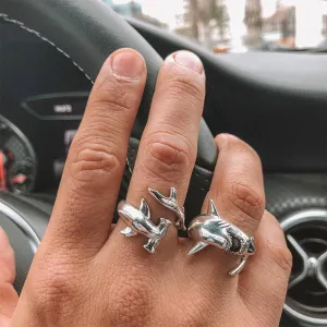 Retro Double Shark Open Ring Set for Women