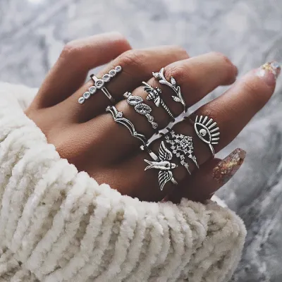 Bee Crown Evil Eye Ring Set - Women's Alloy Ring