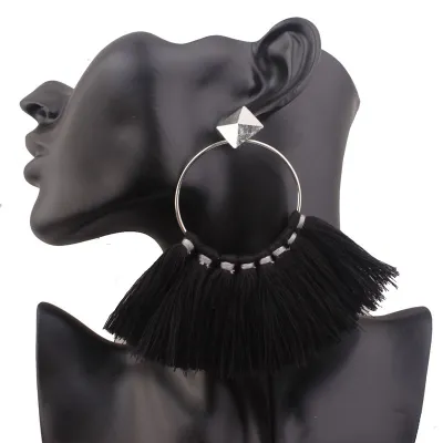 Fashion Circle Pattern Tassel Drop Earrings for Women