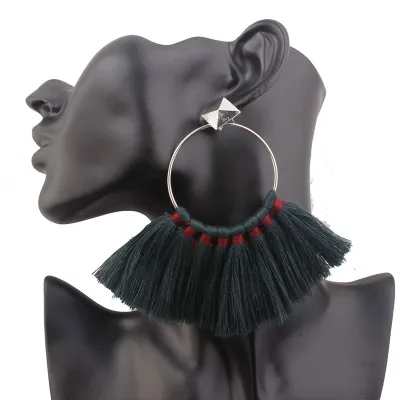 Fashion Circle Pattern Tassel Drop Earrings for Women
