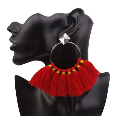 Fashion Circle Pattern Tassel Drop Earrings for Women