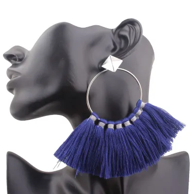 Fashion Circle Pattern Tassel Drop Earrings for Women