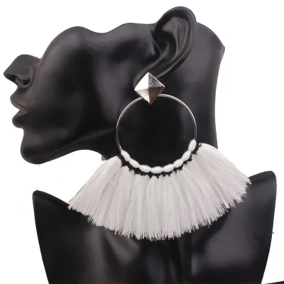 Fashion Circle Pattern Tassel Drop Earrings for Women
