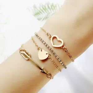 Fashion Love Heart Arrow Inlaid Rhinestone Bracelet Set for Women