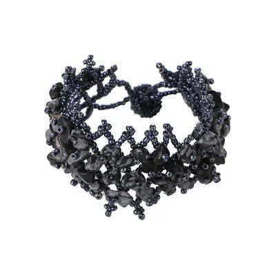 Natural Gravel Beaded Crystal Stretch Bracelet for Women Exotic Geometric Style