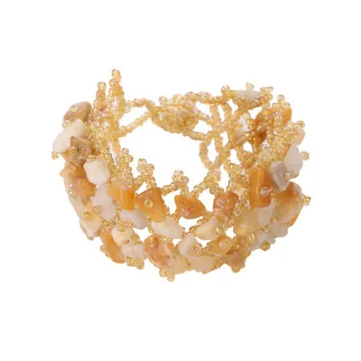 Natural Gravel Beaded Crystal Stretch Bracelet for Women Exotic Geometric Style