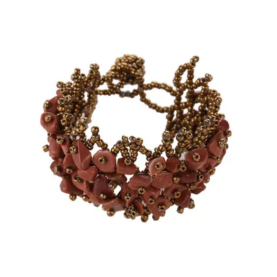 Natural Gravel Beaded Crystal Stretch Bracelet for Women Exotic Geometric Style
