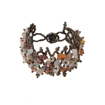 Natural Gravel Beaded Crystal Stretch Bracelet for Women Exotic Geometric Style