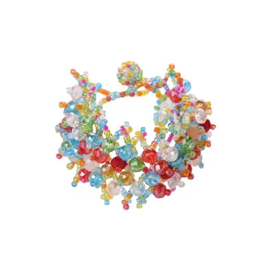 Natural Gravel Beaded Crystal Stretch Bracelet for Women Exotic Geometric Style