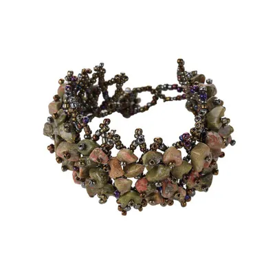 Natural Gravel Beaded Crystal Stretch Bracelet for Women Exotic Geometric Style