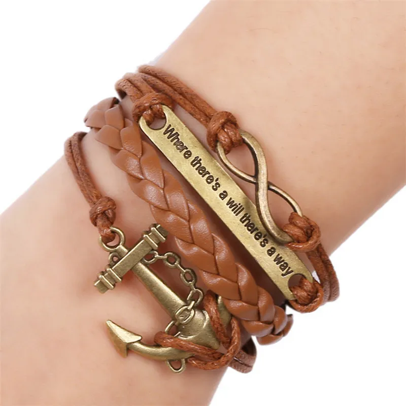 Vintage Anchor Rudder Multi-Layer Braided Leather Bracelet