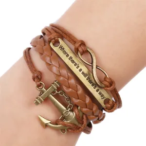 Vintage Anchor Rudder Multi-Layer Braided Leather Bracelet