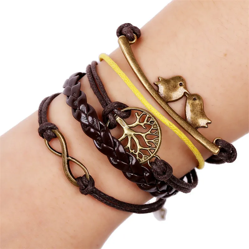 Vintage Birds Life Tree Hand-Woven Alloy Bracelet