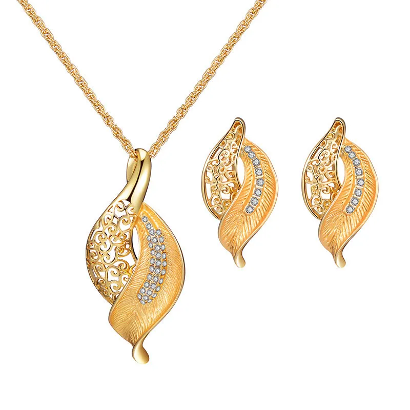 Double Color Plated Rhinestone Decor Necklace Earrings Set
