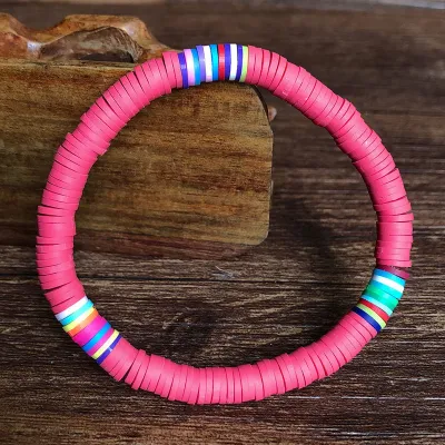 Colorful Soft Clay Elastic Rope Bracelet for Women Geometric Style