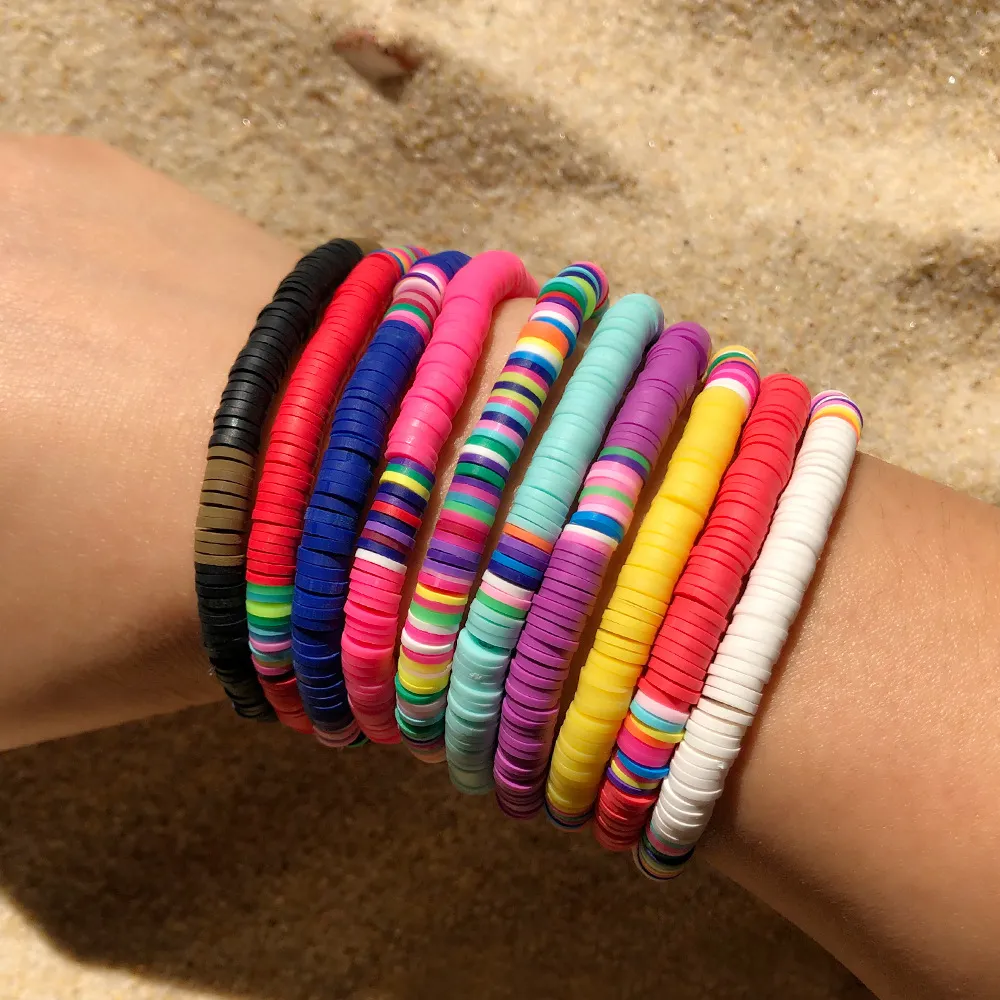 Colorful Soft Clay Elastic Rope Bracelet for Women Geometric Style
