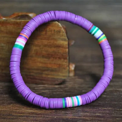 Colorful Soft Clay Elastic Rope Bracelet for Women Geometric Style