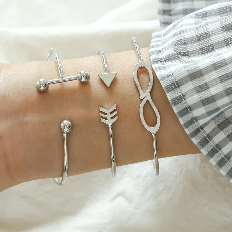 Triangle Arrow 8 Word Opening Circle Ball Bracelets Set Unisex Geometric Alloy Bracelets