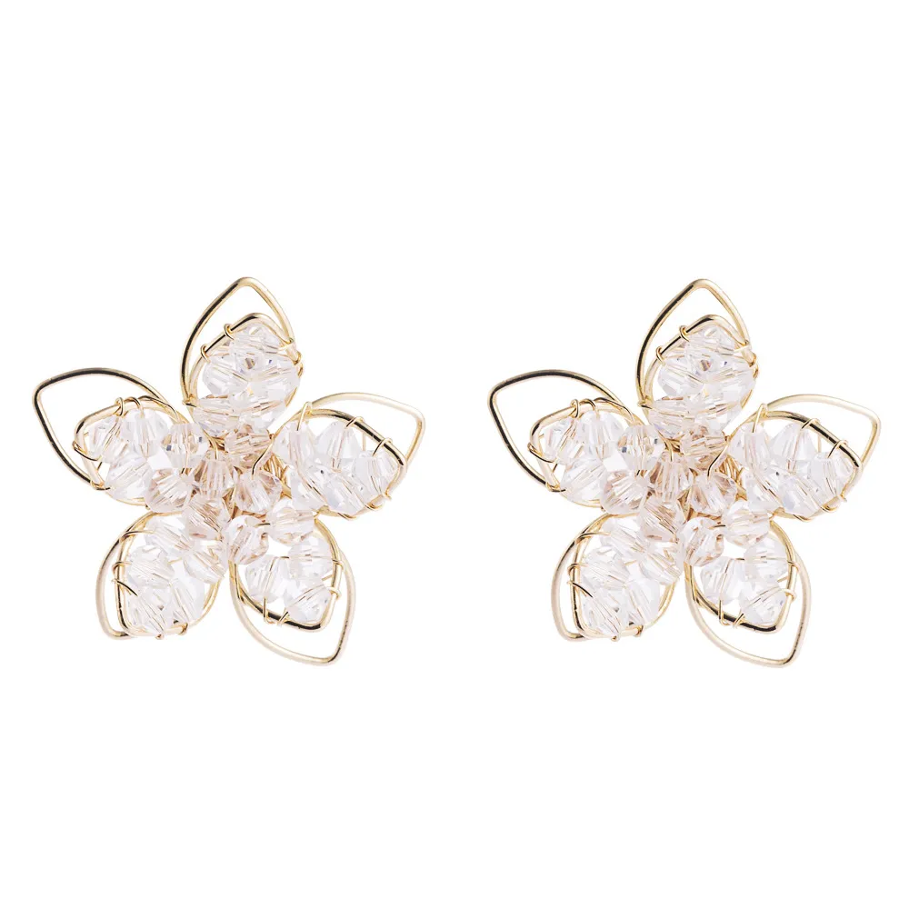 Elegant Hollow Flower Transparent Crystal Decor Stud Earrings