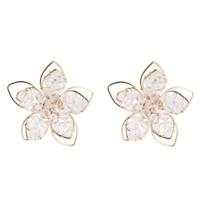 Elegant Hollow Flower Transparent Crystal Decor Stud Earrings