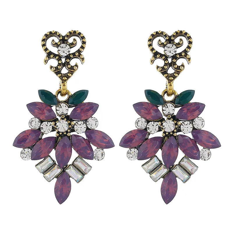 Vintage Colorful Rhinestone Flower Earrings for Women