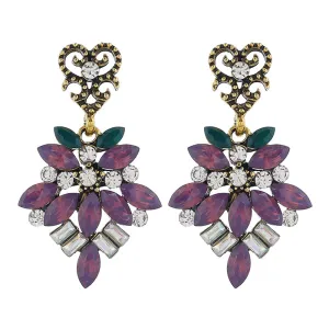 Vintage Colorful Rhinestone Flower Earrings for Women