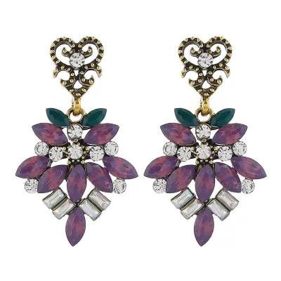 Vintage Colorful Rhinestone Flower Earrings for Women