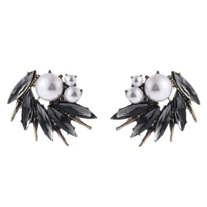 Irregular Pearl Rhinestone Decor Stud Earrings