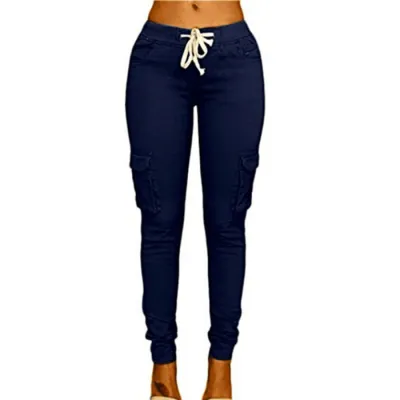 S-4XL Plus Size Women Casual Drawstring High Waist Straight Pencil Pants