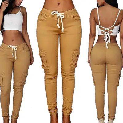 S-4XL Plus Size Women Casual Drawstring High Waist Straight Pencil Pants