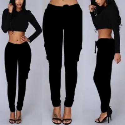 S-4XL Plus Size Women Casual Drawstring High Waist Straight Pencil Pants