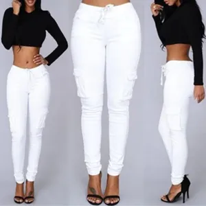 S-4XL Plus Size Women Casual Drawstring High Waist Straight Pencil Pants