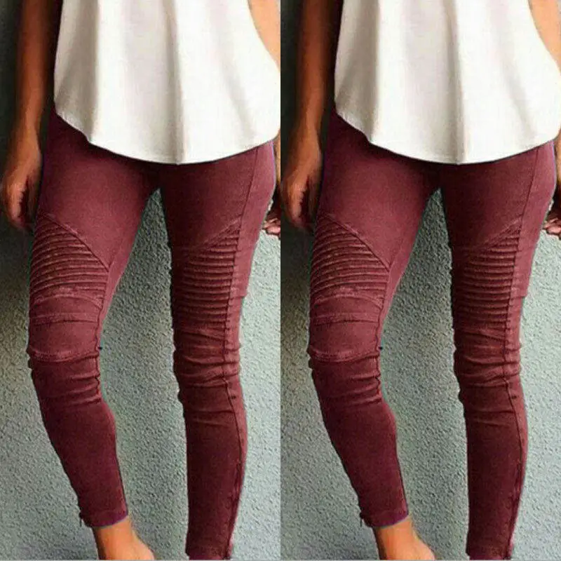 XL-5XL Plus Size Women Casual Solid Color Tight Pencil Pants High Waist Cotton Blend