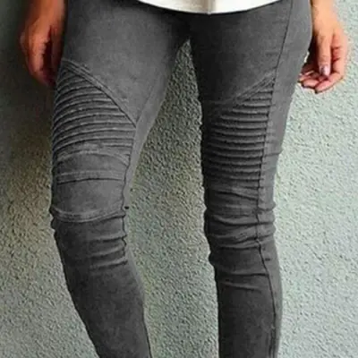 XL-5XL Plus Size Women Casual Solid Color Tight Pencil Pants High Waist Cotton Blend