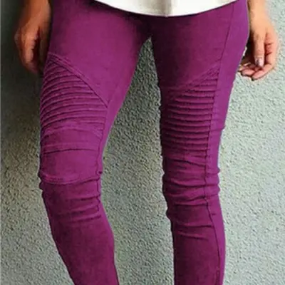 XL-5XL Plus Size Women Casual Solid Color Tight Pencil Pants High Waist Cotton Blend